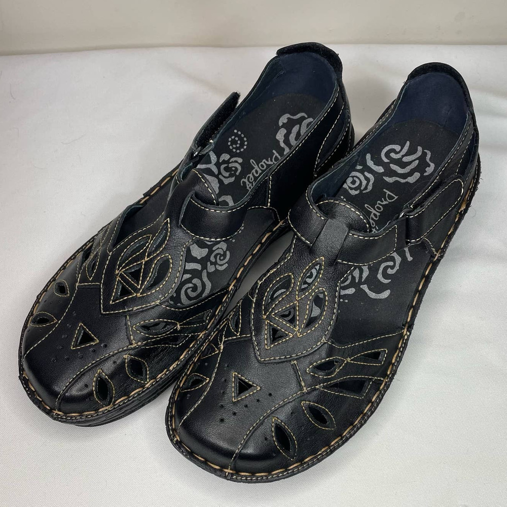 Propet Jenna WSA003L Black Leather Casual Sandals  Size 7 M